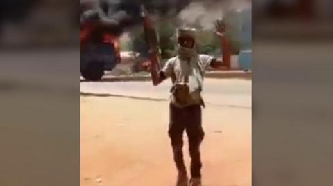 RSF soldier in front of police HQ in Darfur, Sudan