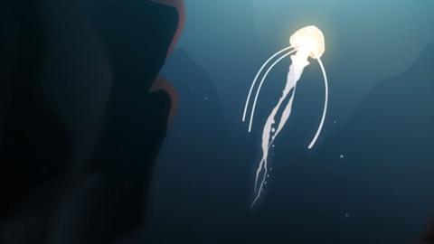 Illustration of a bioluminescent deep water jellyfish