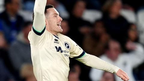 Millwall's Macaulay Langstaff celebrates against Leicester