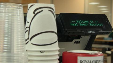 Cups at Royal Gwent Hospital canteen