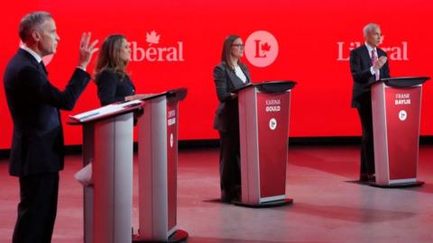 Left to right- Mark Carney, former Governor of the Bank of Canada; Chrystia Freeland, former Finance Minister; Karina Gould, former House leader; and Frank Baylis, former Liberal Member of Parliament