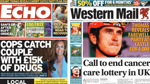 Front pages of South Wales Echo and Western Mail