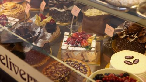 Cakes in Patisserie Valerie window