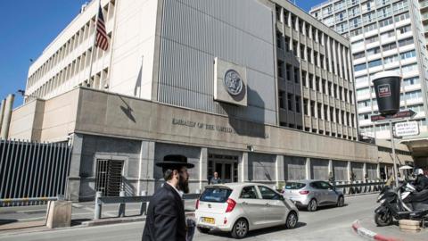 The exterior of the US Embassy in the Israeli coastal city of Tel Aviv