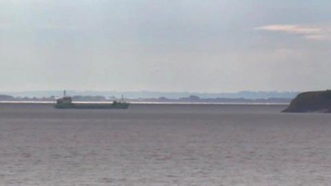 A dredger involved in the mud dumping operation off Cardiff Bay
