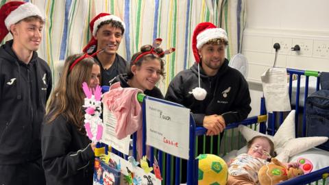 Norwich City players visiting patient at James Paget hospital