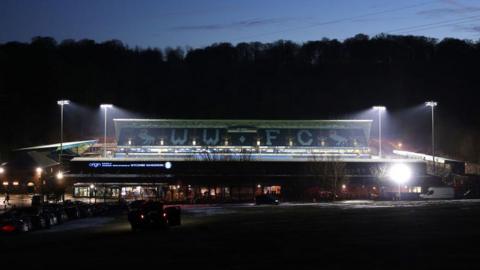 Adams Park, High Wycombe under the floodlights 