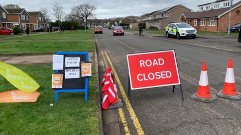 Road closure outside a Peterborough school 