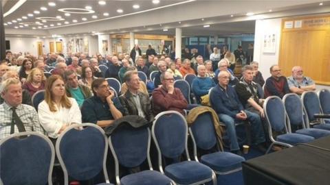 BBC Commentators Kevan James and Emily Windsor host fans and panel members at the annual BBC Radio Solent Hampshire Cricket Fans Forum at the Ageas Bowl