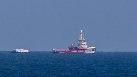 open arms aid ship visible off Gaza