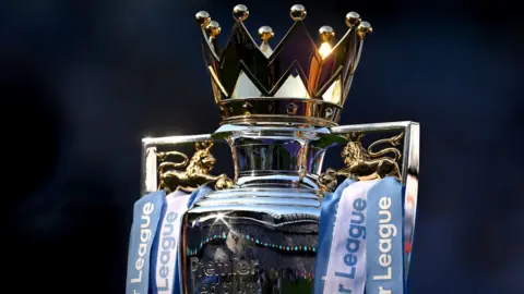 A view of the Premier League trophy