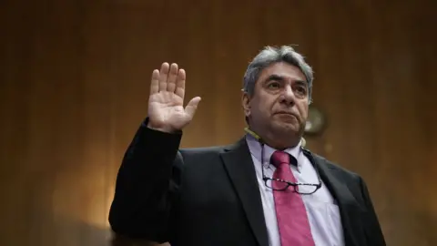 Boeing engineer Sam Salehpour being sworn in before the US Senate Homeland Security and Governmental Affairs Subcommittee on Investigations