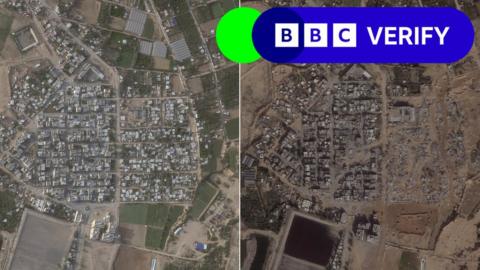 A 'before' and after' satellite image of Gaza