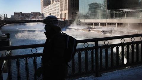 Frozen Chicago commuter