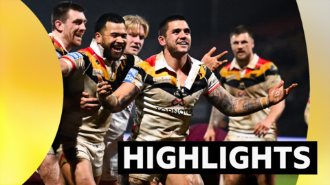 Jayden Nikorima celebrates scoring match-winning try for Bradford City v Huddersfield Giants