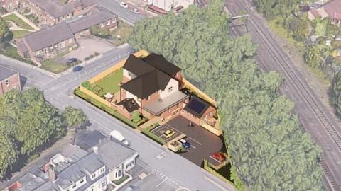 Artist impression of aerial view of a large house