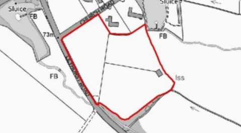 A map showing an area in red and roads in grey, including Church Road next to the red area.