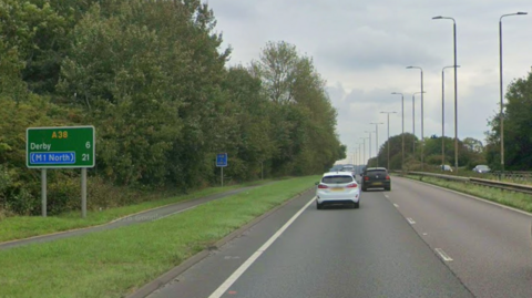 Street view of A38 between A50 Toyota Island and the A516 in Derby.