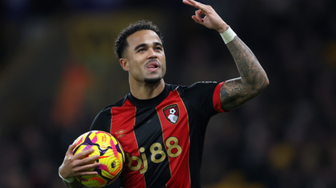 Justin Kluivert celebrates scoring for Bournemouth against Wolves in the Premier League