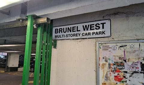 A sign which says 'Brunel West multi-storey car park'