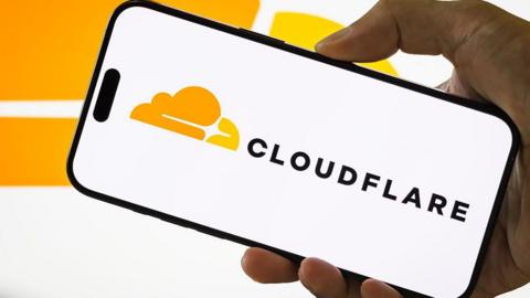 A Cloudflare logo on a mobile phone