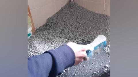 Polystyrene insulation balls on a kitchen counter