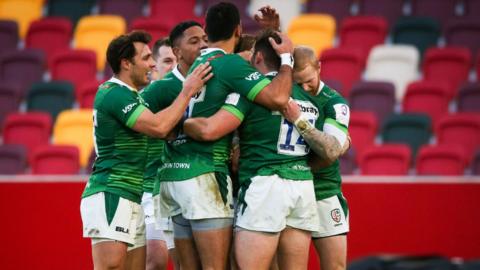 London Irish celebrate with James Stokes