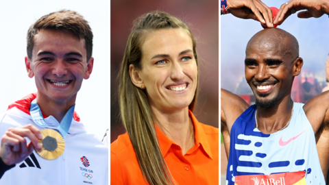 A split picture of Alex Yee, Jill Scott and Mo Farah