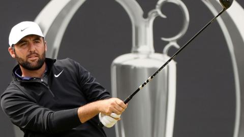 Scottie Scheffler hitting a shot at The Open