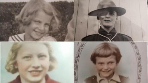 A composite photograph of four portrait pictures of Sunderland children who died on board of SS City of Benares. Irene Smith is top left, smiling with her head tilted. She has short blonde hair, which is curly at the ends. The photo next to her is of Geoffrey Crawford, smiling at the camera. He is wearing wide brim hat and a black shirt and tie. In the lower left corner is Edith Smith, smiling in a red coat. Her short blonde hair is curly at the ends. the photo next to her shows Maureen Dixon, smiling at the camera. She is wearing a white shirt and has short straight brown hair and a fringe. 