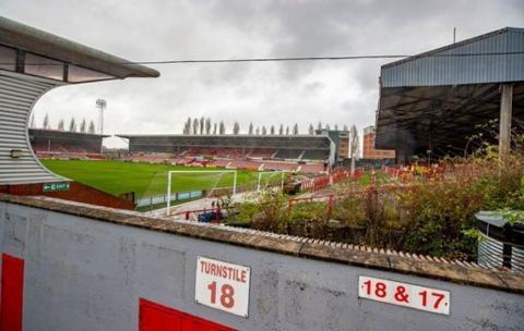 Wrexham's Racecourse stadium before the Kop stand was demolished