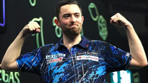 Luke Humphries after hitting a nine-darter in Wolverhampton
