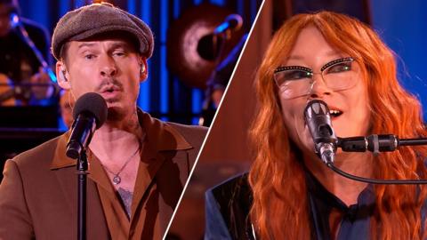 Composite image of Blue and Tori Amos singing in Radio 2's Piano Room