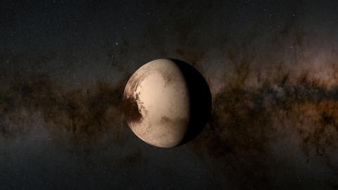 Illustration of the dwarf planet Pluto. Pluto's orbit lies beyond that of Neptune, the outermost planet of the Solar System