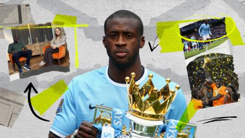 Yaya Toure with the Premier League trophy at Manchester City