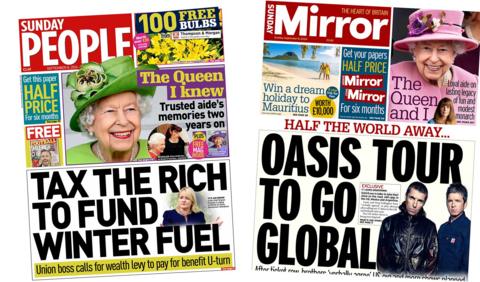 Front pages of Mirror and Sunday People 