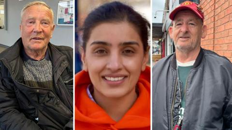 In a composite, Brian Fisher at Bilston bus station. Sun Kaur and Philip Bastable in Bilston town centre. 