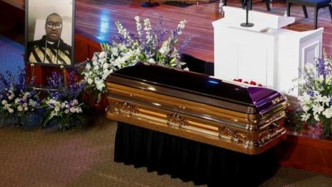 The casket of George Floyd is seen ahead of his memorial service