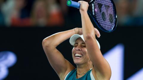 Madison Keys celebrates victory in the Australian Open champion