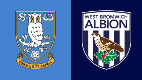 The club badges of Sheffield Wednesday and West Brom side by side. Sheffield Wednesday's is on a light blue background and West Brom's on a dark blue background.