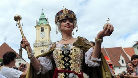 File image shows a medieval re-enactment in Bratislava