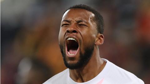 PSG's Georginio Wijnaldum celebrates his late qualiser against Lens