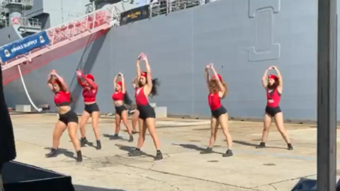 The dance troupe performing at the Royal Austalian Navy ship ceremony on Saturday