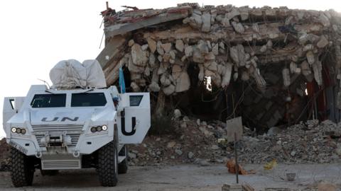 File photo showing a Unifil armoured vehicle in the village of Odaisseh, southern Lebanon (20 October 2025)