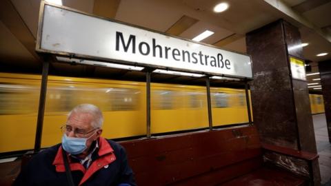 A sign for Mohrenstrasse subway station is seen in central Berlin, Germany, July 9, 2020
