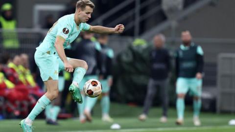 Matej Jurasek playing for Slavia Prague against AC Milan in the Europa League