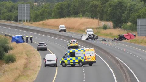 the scene of a car crash on a motorway in london