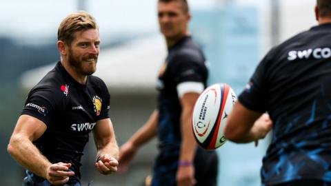 Gareth Steenson (left) training with Exeter for the season re-start