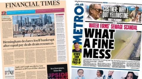 A composite of the Financial Times and Metro front pages