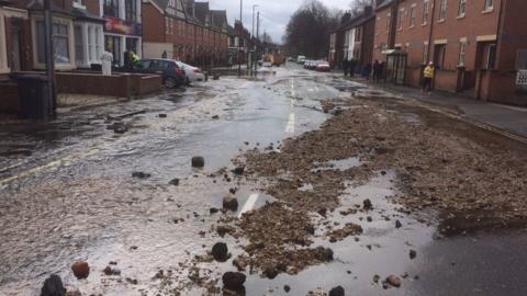 Water main burst in Derby